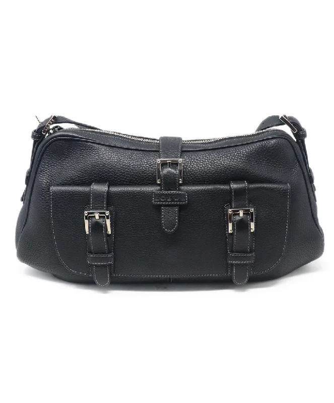Functional Bags For Busy Moms And Dads Loewe Black Leather Shoulder Bag w/ White Stitching Limited-Time Handbag Sale Functional Bags For Busy Moms And Dads Loewe Black Leather Shoulder Bag w/ White Stitching Limited-Time Handbag Sale