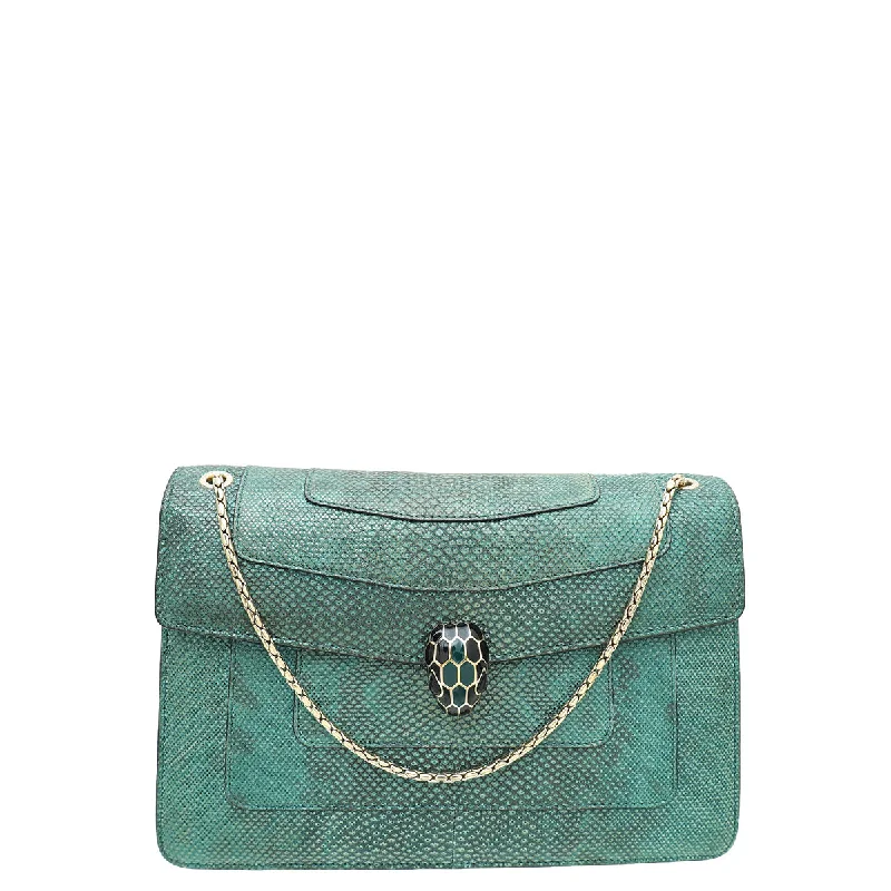 Exclusive Sale Bvlgari Metallic Green Karung Serpenti Forever Medium Shoulder Bag Designer Bags At Exclusive Clearance Prices