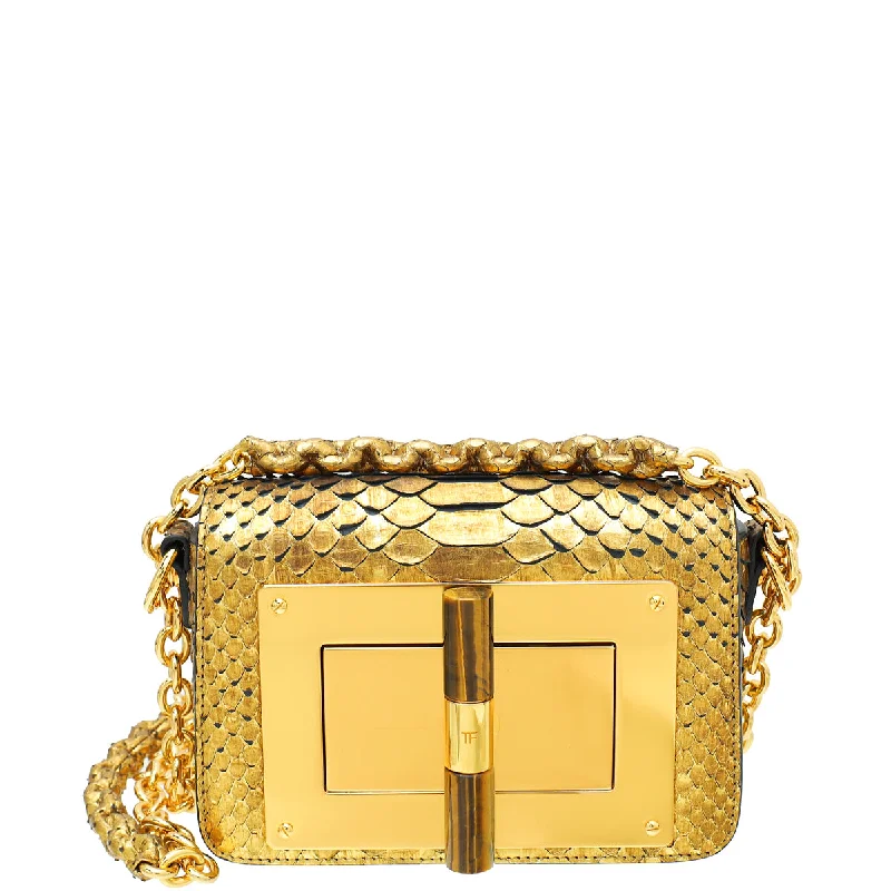 Clearance-Priced Bags Tom Ford Metallic Gold Python Mini Natalia Chain Flap Bag Classic Bags, Exclusive Deals Clearance-Priced Bags Tom Ford Metallic Gold Python Mini Natalia Chain Flap Bag Classic Bags, Exclusive Deals