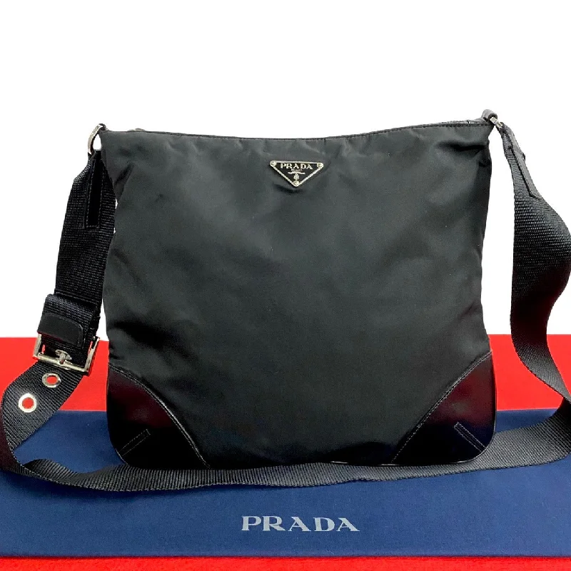 Fashion Sale Prada Nylon Leather Shoulder Bag Black Chic Bags, Shop Now