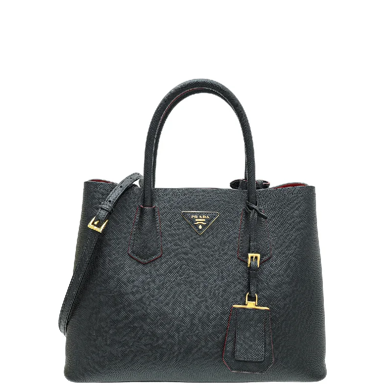 Chic Style, Always In Vogue Prada Black Cuir Medium Double Tote Bag Fashionable Handbags At Must-Have Prices Chic Style, Always In Vogue Prada Black Cuir Medium Double Tote Bag Fashionable Handbags At Must-Have Prices