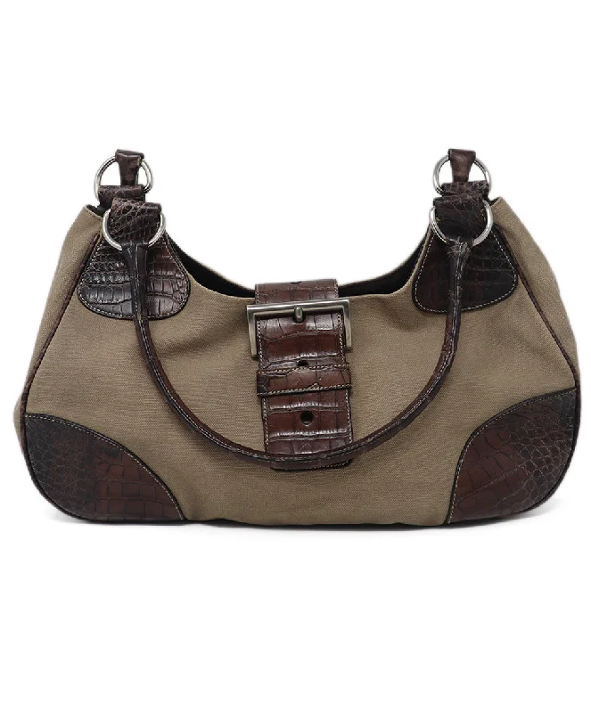Seasonal Clearance Bags For Summer, Winter, Etc. Prada Khaki Canvas & Brown Leather Shoulder Bag Premium Bags, Special Prices Seasonal Clearance Bags For Summer, Winter, Etc. Prada Khaki Canvas & Brown Leather Shoulder Bag Premium Bags, Special Prices
