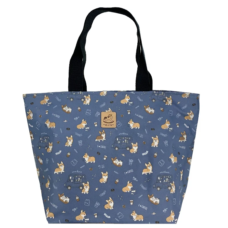 Must Haves Blue Corgis & Coffee Large Travel Tote Trendy And Timeless Handbags Now On Sale Must Haves Blue Corgis & Coffee Large Travel Tote Trendy And Timeless Handbags Now On Sale