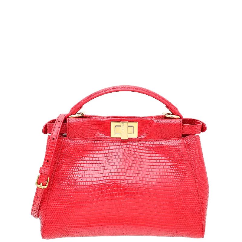 Compact Bags For Minimalist Travelers Fendi Red Lizard Iconic Peekaboo Bag Elegant Bags, Limited Stock Available Compact Bags For Minimalist Travelers Fendi Red Lizard Iconic Peekaboo Bag Elegant Bags, Limited Stock Available
