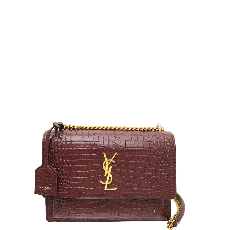 Trendy Fashion Sale YSL Burgundy Croco Embossed Sunset Medium Bag Chic Handbags At Special Promotional Prices Trendy Fashion Sale YSL Burgundy Croco Embossed Sunset Medium Bag Chic Handbags At Special Promotional Prices
