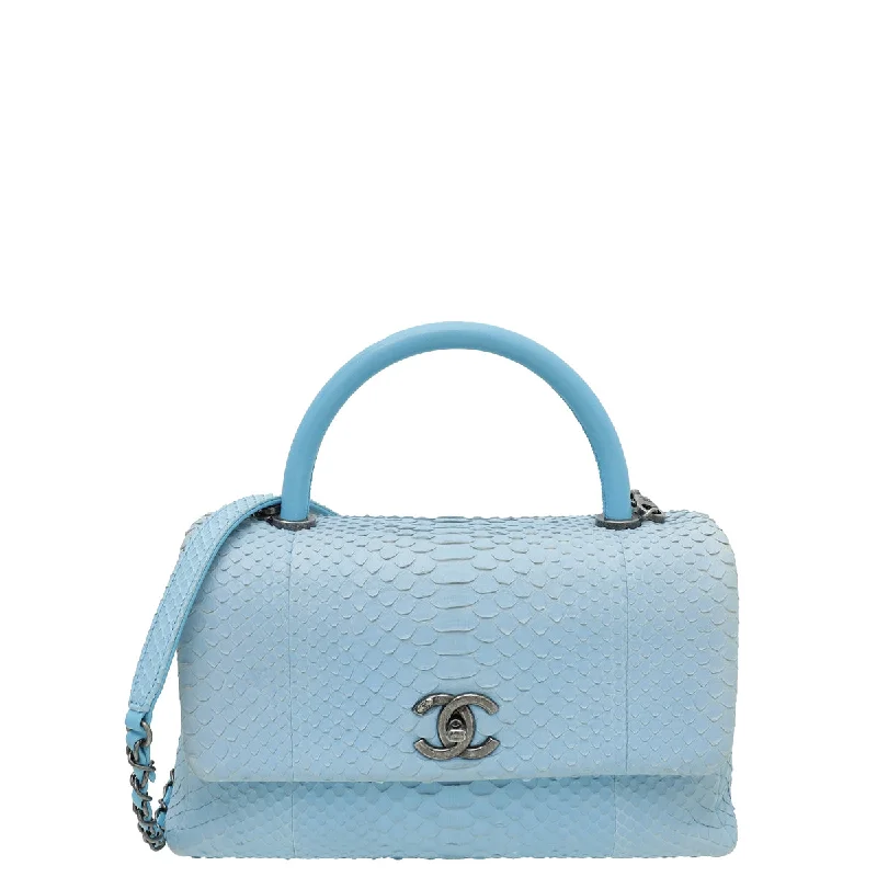 Bag For Modern Fashion Chanel Light Blue Python Coco Handle Small Bag Exclusive Bag Deals – Perfect For Any Occasion