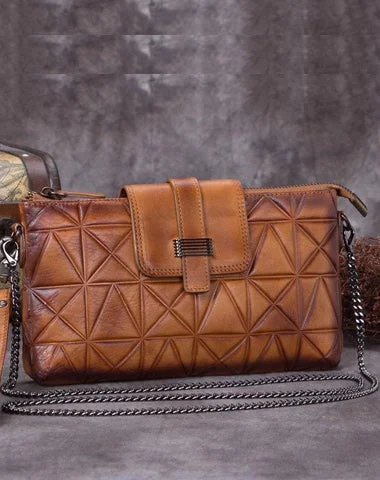 Stylish Deals Brown Leather Geometric Womens VIntage Chain Shoulder Bag Side Bag Red Chain Clutch Purse for Ladies Timeless Handbags, Flash Sale
