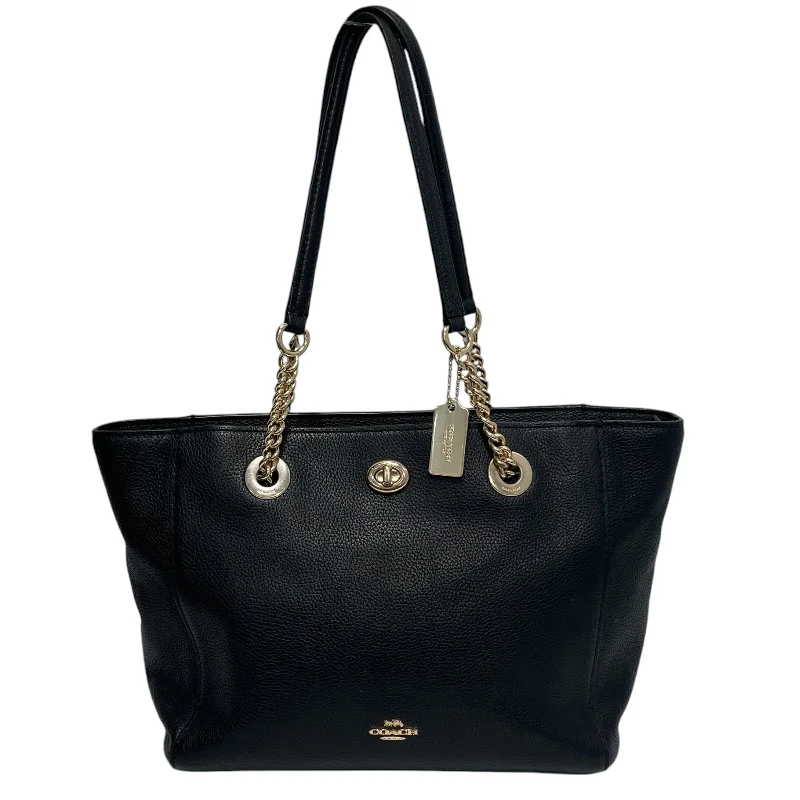 COACH/Tote Bag/Leather/BLK/Gold Hardware Turn Key Lock