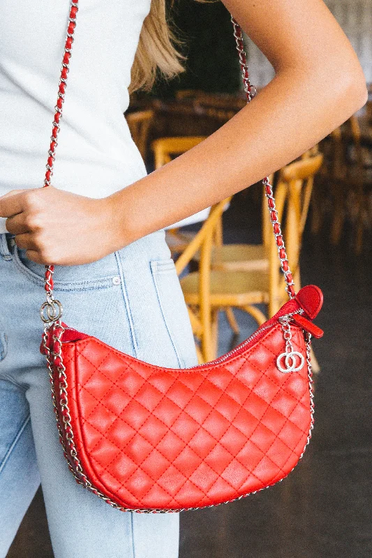 Alani Quilted Chain Crossbody Bag, Red