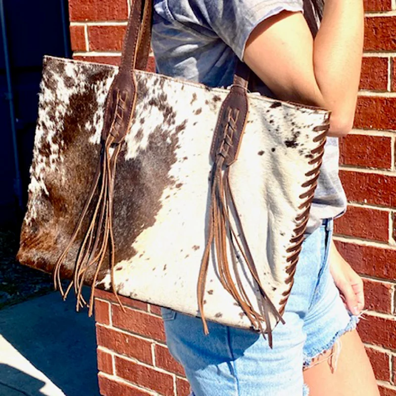 Leander Brown & White Cowhide Tote