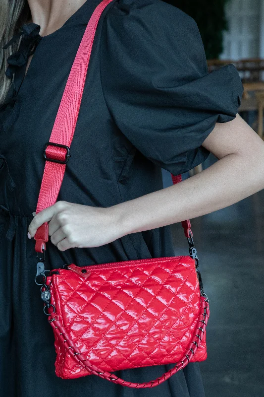 Carlee Quilted Crossbody Bag, Red Patent