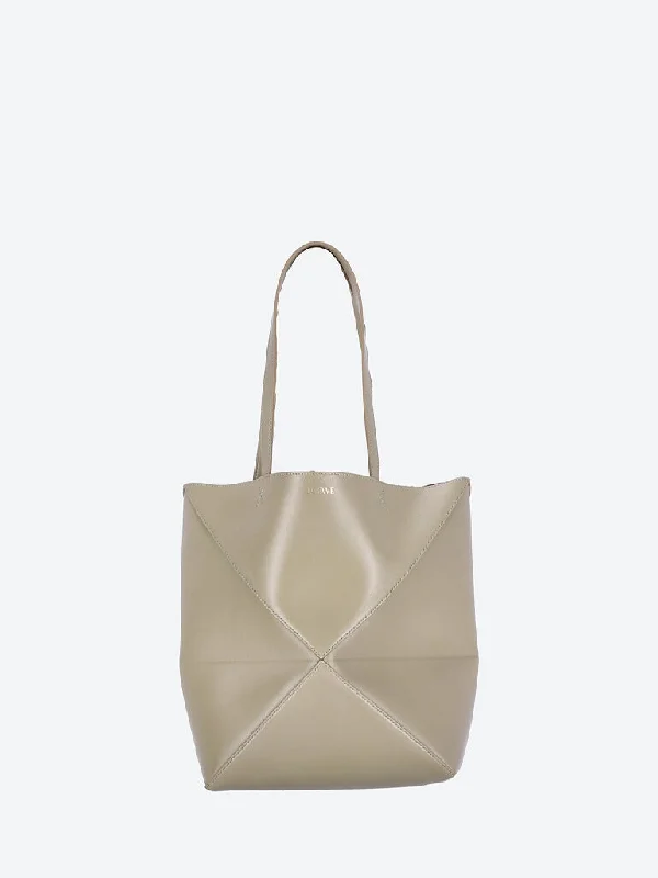 Puzzle fold tote medium in shiny calfskin