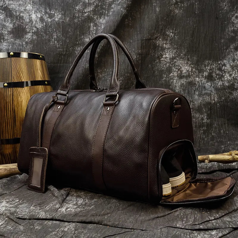 Luxury Genuine Leather Men Women Travel Bag Cow Leather Carry On Luggage Bag Travel Shoulder Bag Male Female Weekend Duffle Bag Fashionable Bags At Must-Have Prices Luxury Genuine Leather Men Women Travel Bag Cow Leather Carry On Luggage Bag Travel Shoulder Bag Male Female Weekend Duffle Bag Fashionable Bags At Must-Have Prices