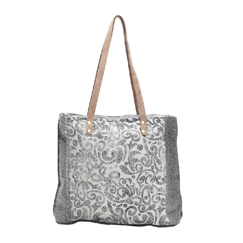 Grey Hide and Scroll Tote Bag