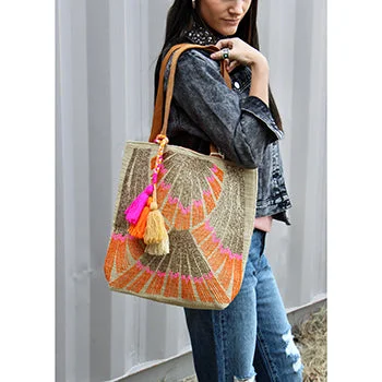 Pink & Gold  Beaded Boho Tote