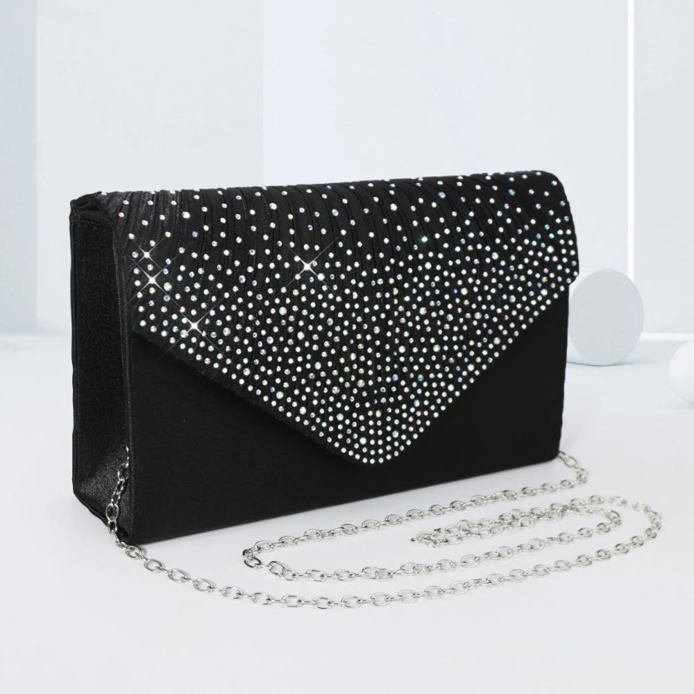 Elegant Rhinestone Evening Bag Ruched Clutch Purse Luxury Flap Handbag Fashion-Forward Bags, Now On Sale Elegant Rhinestone Evening Bag Ruched Clutch Purse Luxury Flap Handbag Fashion-Forward Bags, Now On Sale