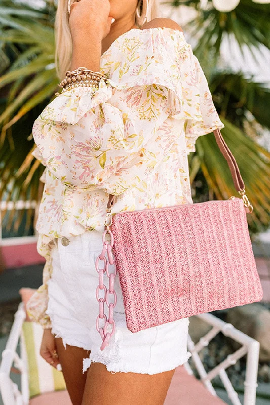 Waterfront Views Raffia Clutch In Blush Affordable Elegance, Grab Yours