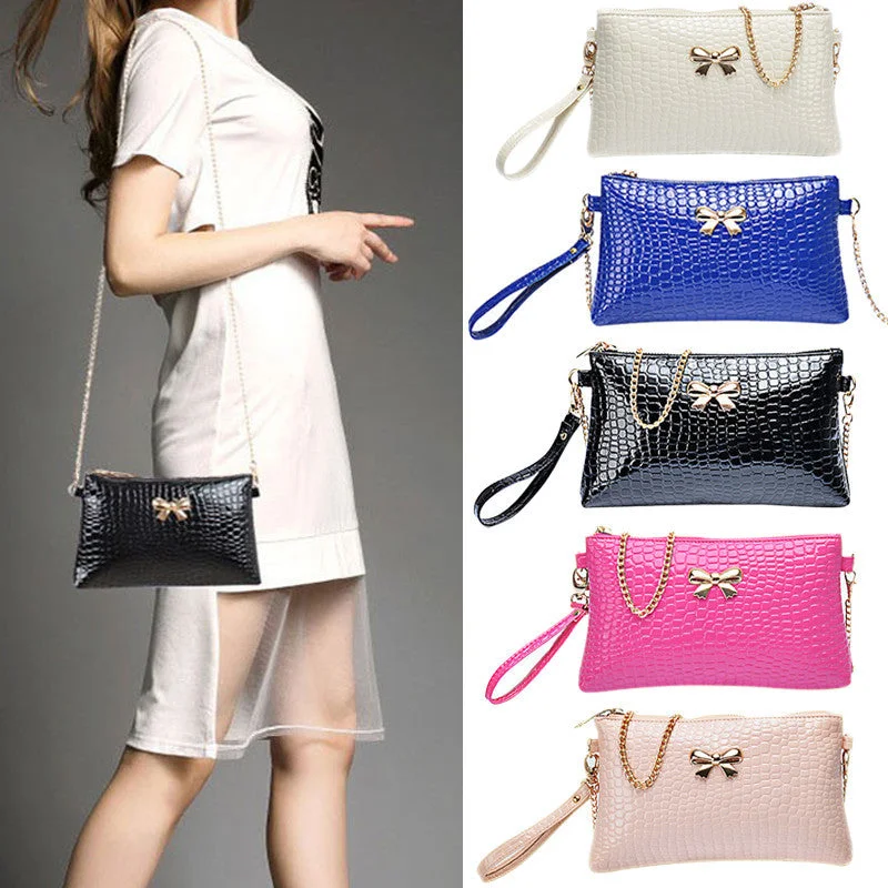 Women's Chain PU Small Shoulder Bag Crocodile Bow Decoration Clutch Pouch Bags HB88 Trendy Handbags At Limited-Time Discounts Women's Chain PU Small Shoulder Bag Crocodile Bow Decoration Clutch Pouch Bags HB88 Trendy Handbags At Limited-Time Discounts