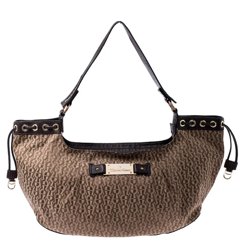 Aigner Beige/brown Signature Canvas And Leather Shoulder Bag Fashion-Forward Bags At Limited-Time Offers Aigner Beige/brown Signature Canvas And Leather Shoulder Bag Fashion-Forward Bags At Limited-Time Offers
