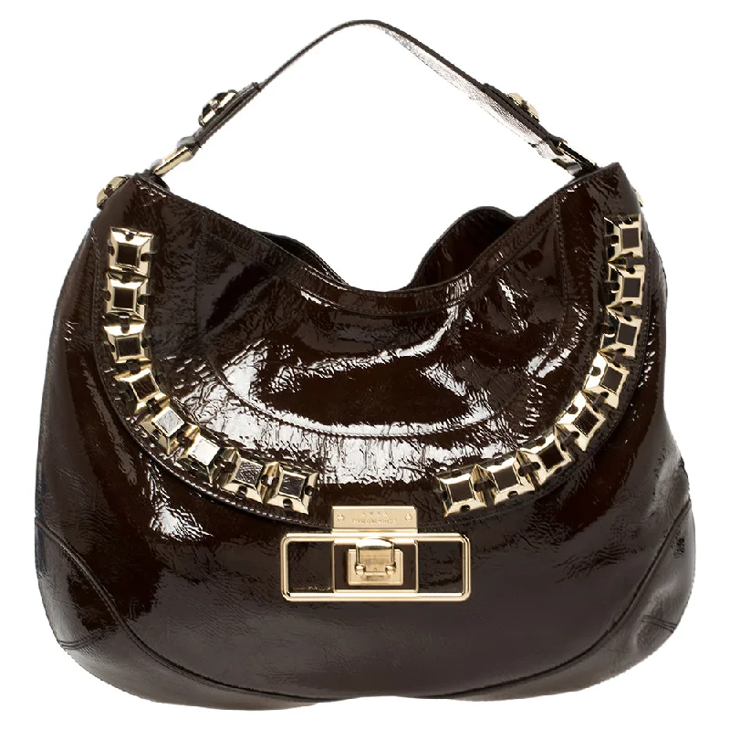 Anya Hindmarch Dark Patent Leather Studded Hobo Trendy Handbags, Limited-Time Sale