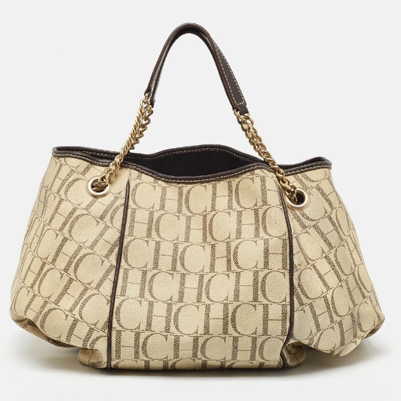 Carolina Herrera /brown Monogram Coated Canvas And Leather Chain Hobo High-End Bags, Low-End Prices Carolina Herrera /brown Monogram Coated Canvas And Leather Chain Hobo High-End Bags, Low-End Prices