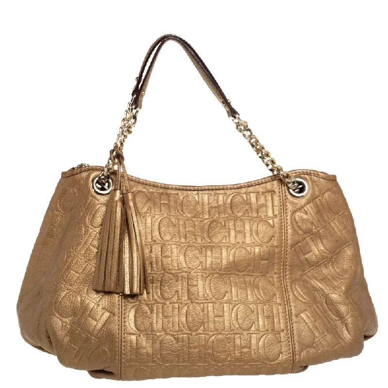 Carolina Herrera Golden Monogram Embossed Leather Tassel Hobo Everyday Handbags At Wallet-Friendly Rates Carolina Herrera Golden Monogram Embossed Leather Tassel Hobo Everyday Handbags At Wallet-Friendly Rates