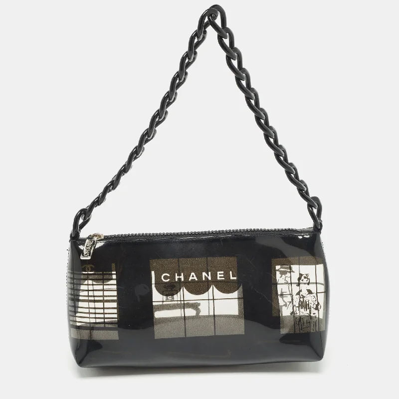 Chanel Black Vinyl Maison Window Print Bag