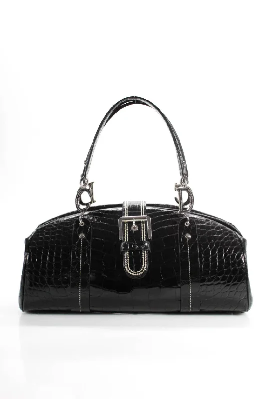 Christian Dior Crocodile Limited Edition Leather Satchel Handbag Black