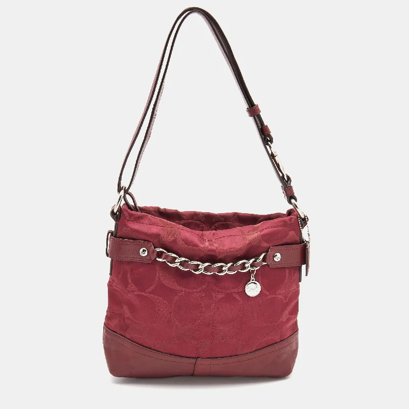 Coach Burgundy Signature Satin And Leather Chain Detail Hobo Stylish Bags At Unbeatable Prices – Shop Now Coach Burgundy Signature Satin And Leather Chain Detail Hobo Stylish Bags At Unbeatable Prices – Shop Now