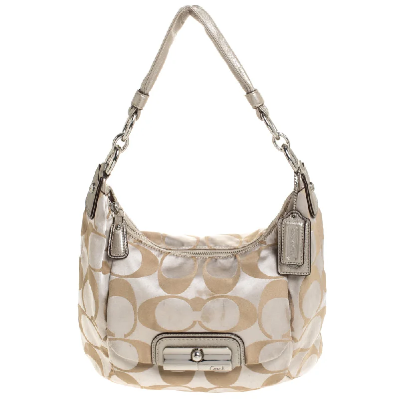 Coach /gold Canvas And Leather Kristin Hobo Trendy & Timeless Bags, Now On Sale