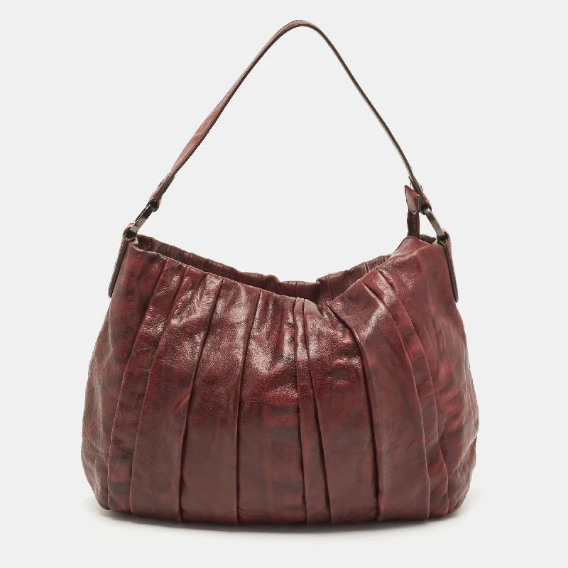 Dkny Burgundy Pleated Leather Hobo Chic Shoulder Bags At Promotional Rates