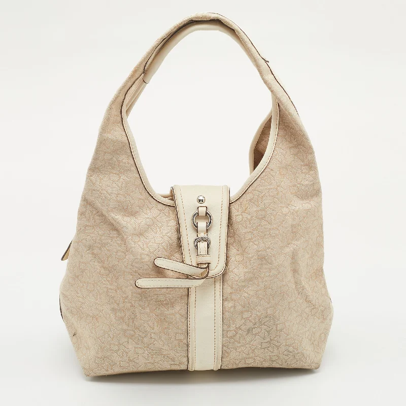 Dkny Light /cream Canvas And Leather Hobo Unmissable Deals On Everyday Handbags