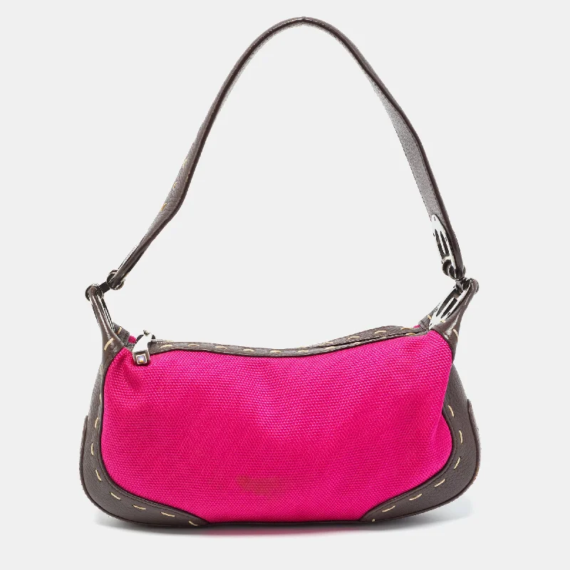 Escada Magenta/dark Leather And Canvas Small Eluna Bag