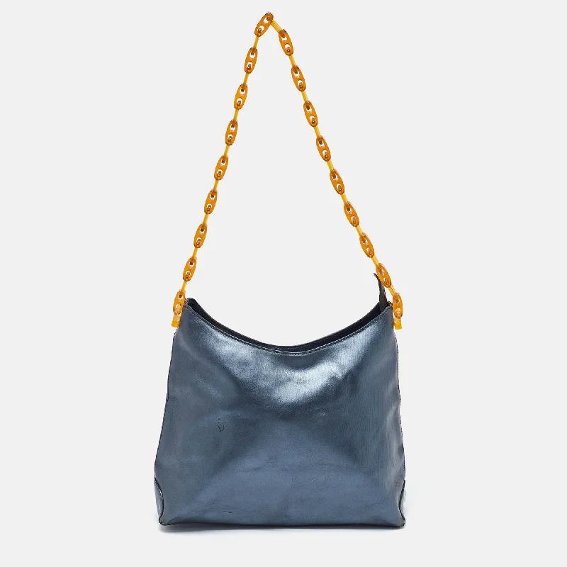 Gianfranco Ferre Metallic Blue Leather Chain Hobo Handbag Deals You'll Love