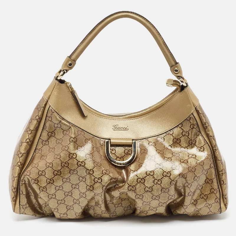 Gucci Beige/gold Gg Crystal Canvas Large D Ring Hobo The Handbag Sale You've Been Waiting For Gucci Beige/gold Gg Crystal Canvas Large D Ring Hobo The Handbag Sale You've Been Waiting For