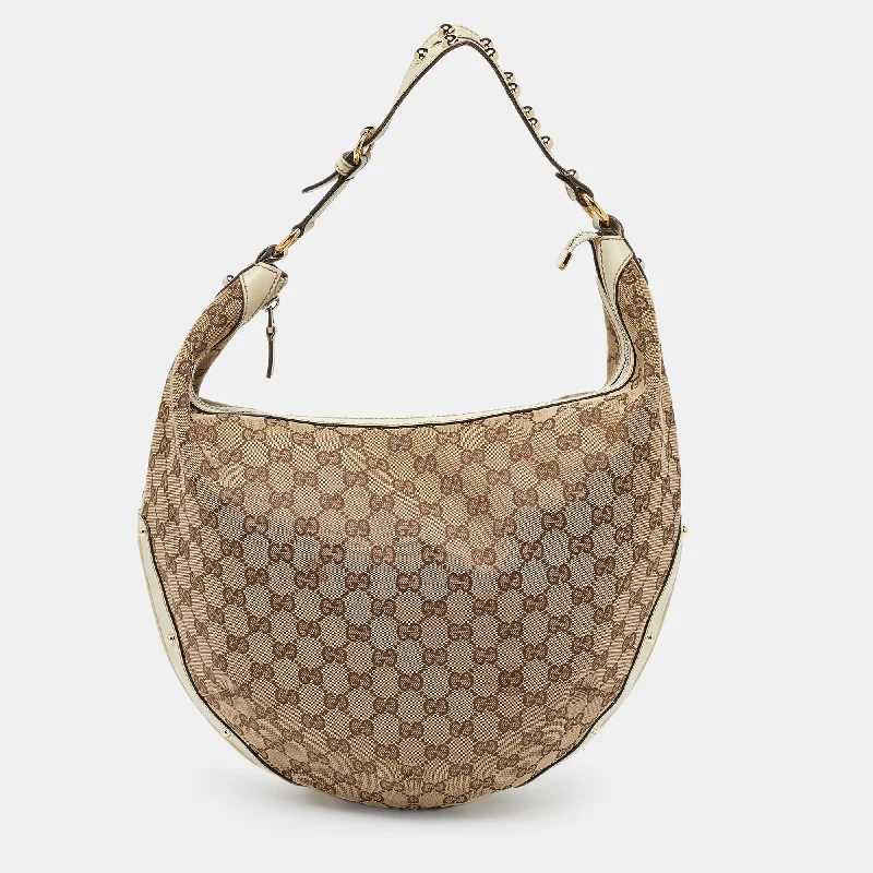 Gucci Beige/off White Gg Canvas And Leather Hobo Affordable Elegance, Grab Yours