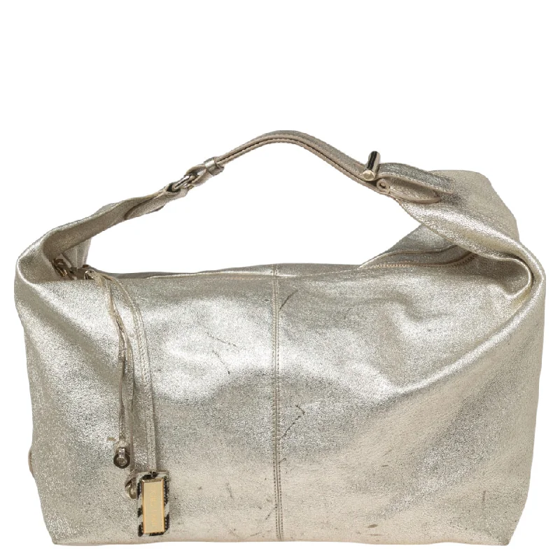 Jimmy Choo Metallic  Leather Zip Hobo