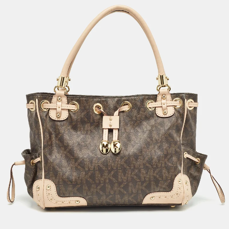 Michael Kors /beige Monogram Coated Canvas And Leather Drawstring Bag Premium Quality Bags, Budget Prices Michael Kors /beige Monogram Coated Canvas And Leather Drawstring Bag Premium Quality Bags, Budget Prices
