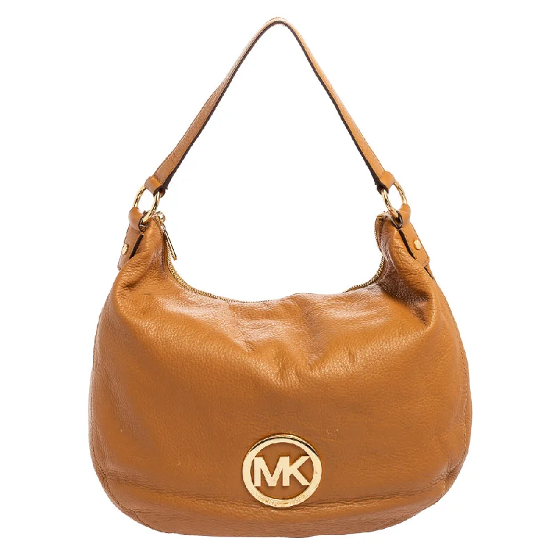 Michael Michael Kors Caramel Leather Logo Zip Hobo Fashion Bags, Limited Offer