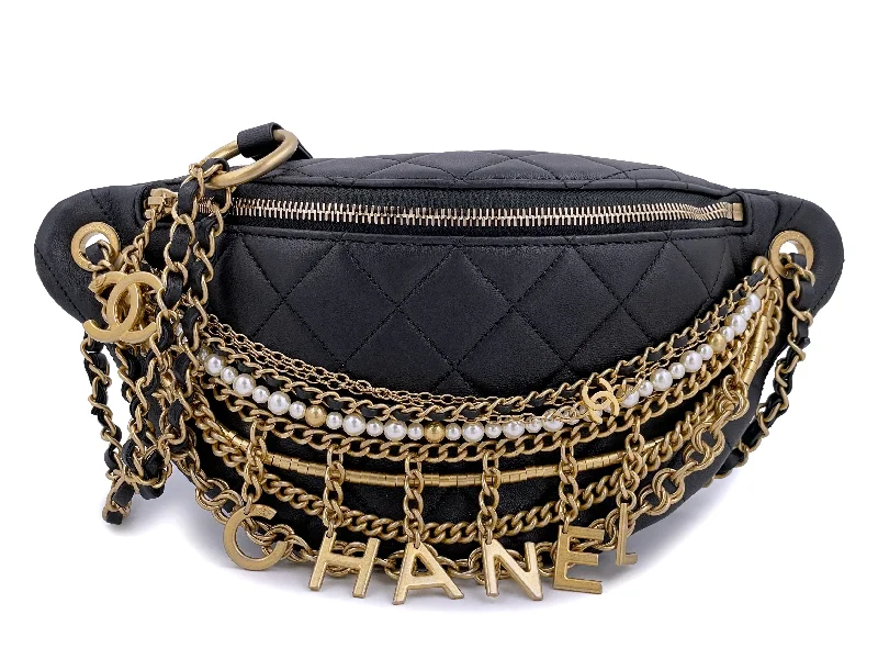 Chanel 19A Black All About Chains Pearl Fanny Pack Bag GHW Don't Miss Out – Handbag Discounts Chanel 19A Black All About Chains Pearl Fanny Pack Bag GHW Don't Miss Out – Handbag Discounts