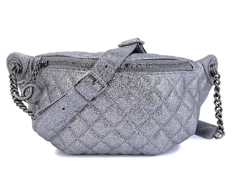 Chanel Silver Metallic Grained Calfskin Banane Fanny Pack Bag RHW Best Bag Sale Of The Season Chanel Silver Metallic Grained Calfskin Banane Fanny Pack Bag RHW Best Bag Sale Of The Season