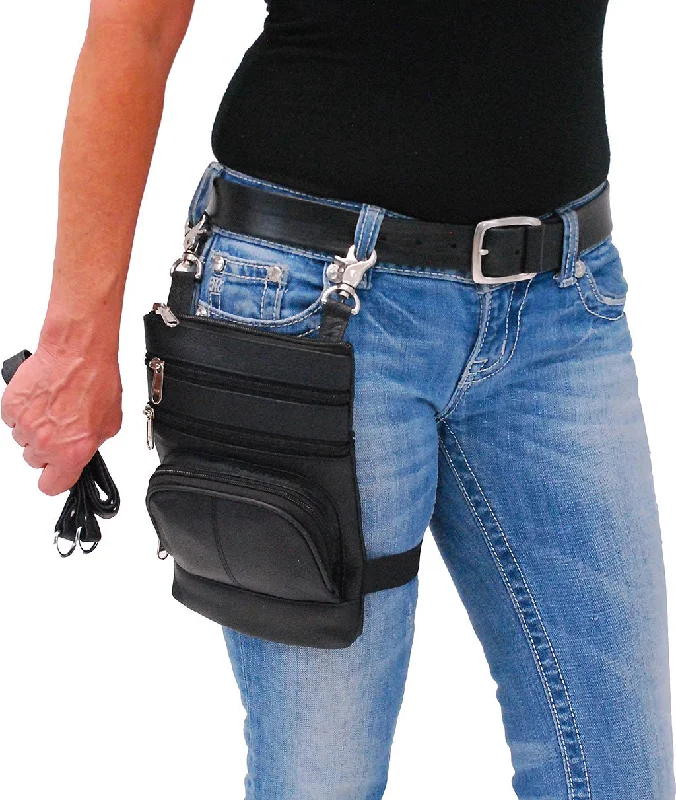 Black Leather Side Purse, Thigh Bag & Hip Clip Pouch #TB830K Iconic Handbags At Budget-Friendly Prices