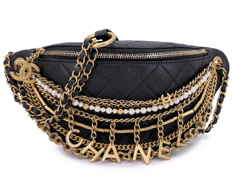Chanel 19A Black All About Chains Pearl Fanny Pack Bag GHW 1LP Stylish Totes With Special Discounts Chanel 19A Black All About Chains Pearl Fanny Pack Bag GHW 1LP Stylish Totes With Special Discounts