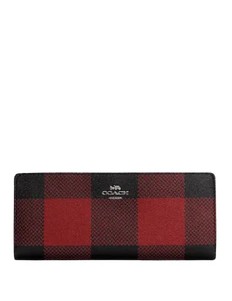 New Season Fashion Preview Coach Slim Wallet With Buffalo Plaid Print Trendy Handbags At Limited-Time Discounts