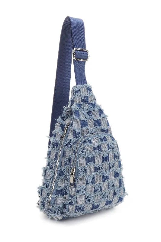 DM20559 Mikayla Frayed Checker Denim Sling Bag Fashionable Handbags, Limited-Time Deals DM20559 Mikayla Frayed Checker Denim Sling Bag Fashionable Handbags, Limited-Time Deals