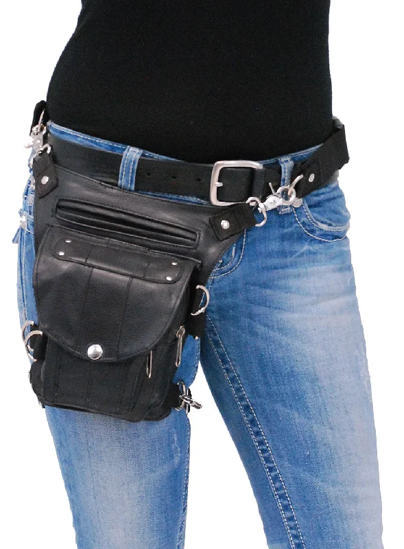 Short Black Leather Thigh Bag w/Small Concealed Pocket #TB2083GRK Fashionable Crossbody Bags At Special Offers