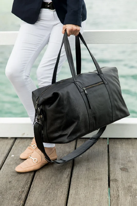 Sorrento Black Pebbled Leather Weekender Limited-Time Sale On Trendy Handbags – Don't Miss Out