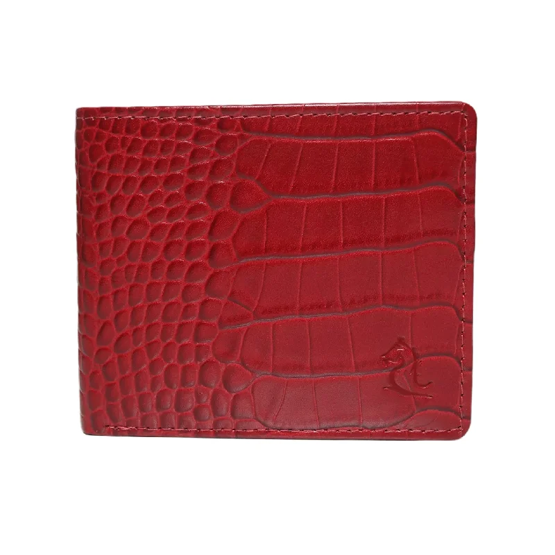10148 Croco Red Leather Bifold Wallet for Men Shoulder Bags, Best Deals Today