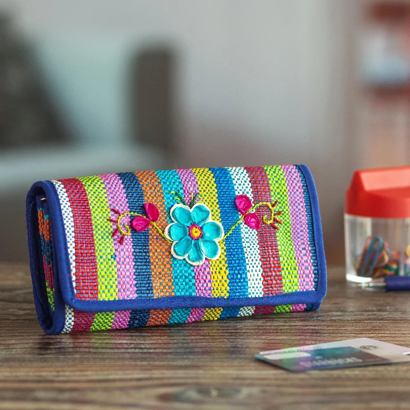 Artisan Crafted Woven Palm Fiber Wallet - Northern Flowers in Blue Classic Totes, Exclusive Deals