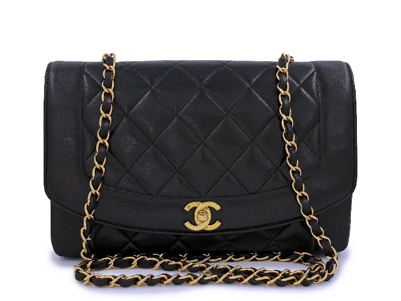 Chanel 1991 Vintage Black Classic Medium Diana Flap Bag 24k GHW Lambskin